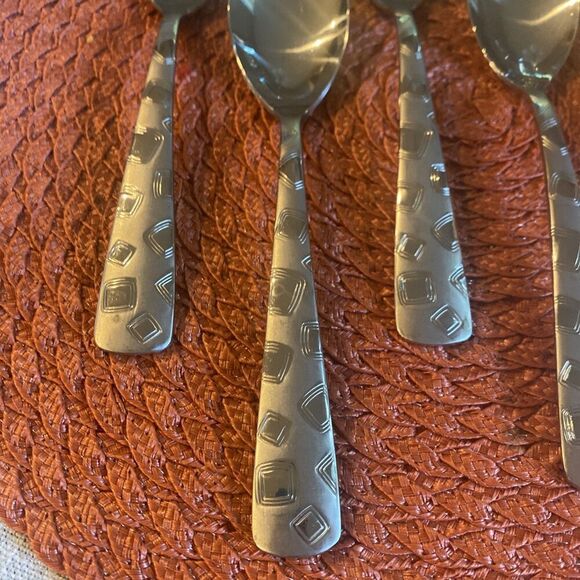 Cambridge Bedrock Sand Flatware Geometric Mod Soup Spoon Lot Set of 6 8" Oval - Picture 5 of 8